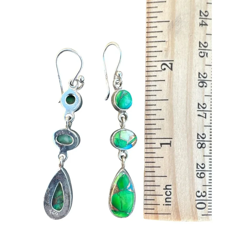 Kingman Peacock Dahlia Solid 925 Sterling Silver Earrings - Picture 2 of 2